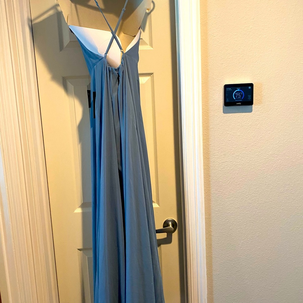 Maxi powder blue backless dress, never worn, still has tags size S